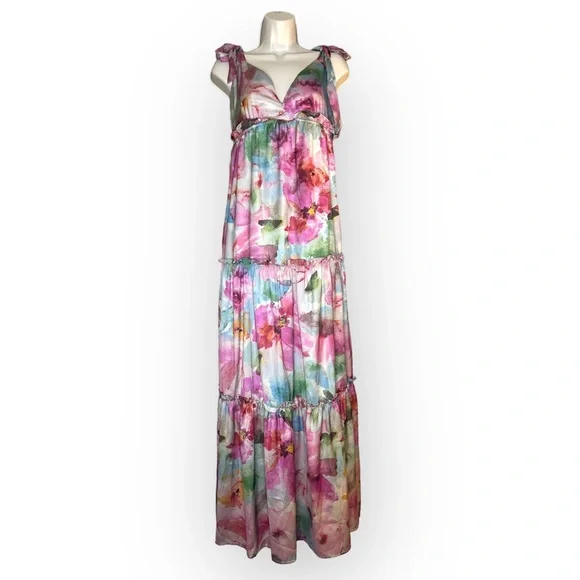 btfl life maxi dress BTFL-Life (Nordstrom) Women's magenta Patchwork Print Maxi Dress SZ S